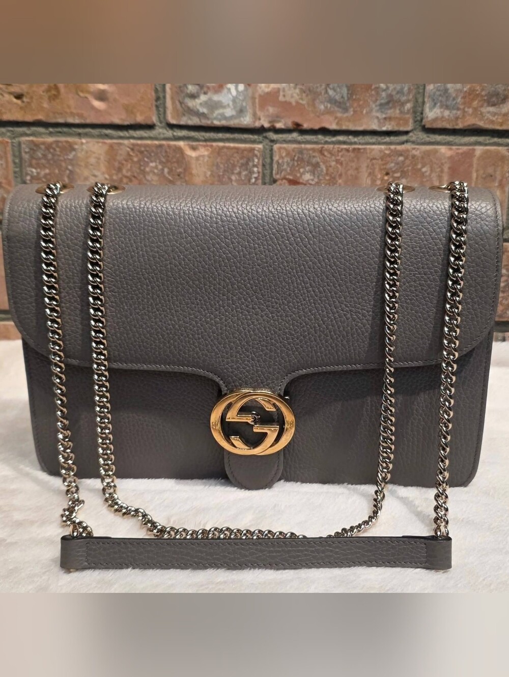 AUTHENTIC PREOWNED GUCCI INTERLOCKING G SHOULDER BAG (GRAY)
